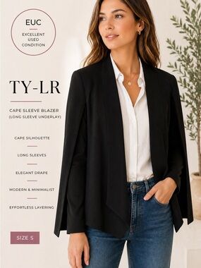 TY-LR The Elena Jacket - Architectural Cape Blazer - Black Size Small (165/84A)